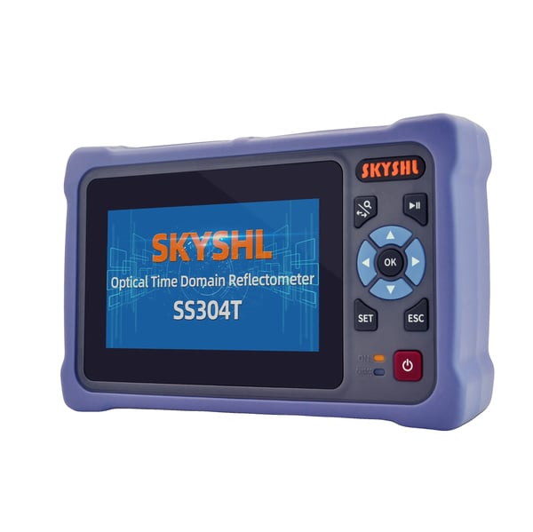 Optisk tidsdomæne reflektometer, 1310nm & 1550nm bølgelængde, 26dB & 24dB dynamisk område, 4,3-tommer berøringsskærm