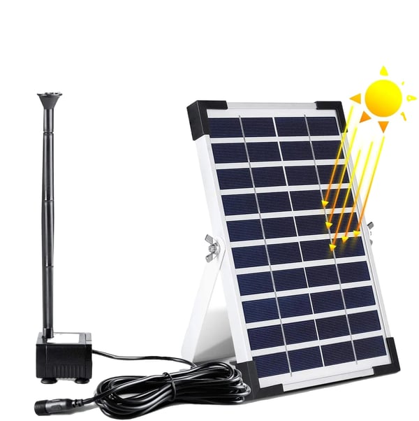 Solarpumpe, 12W effekt, 500L/t flow rate, 60 cm sprøjtehøjde