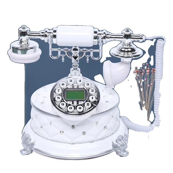 Retro Rotary Telefon, Elegant Resin Krop, Diamant Indlagt Accent, Ledningsdesign,HVID