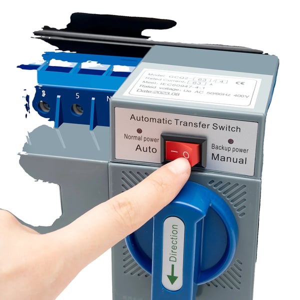 Automaattinen siirtokytkin, 2 sekunnin vaihtaminen, manuaaliset ja automaattiset tilat, kompakti muotoilu