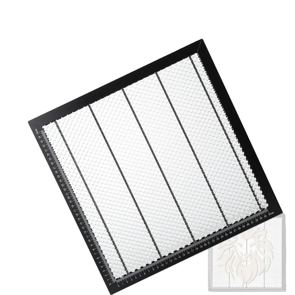 Lasergravyrarbetsbord, galvaniserat järn och aluminiumram, 400 x 400 mm, kompatibel med CO2-lasermaskiner, bikakestruktur, precisa mätlinjer