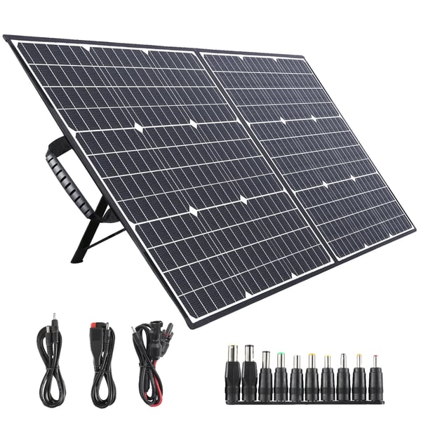 Solpanel, 100W effektudgang, høj effektivitet (23%), kompatibilitet med flere enheder, letvægts og foldbar, holdbar og vejrbestandig