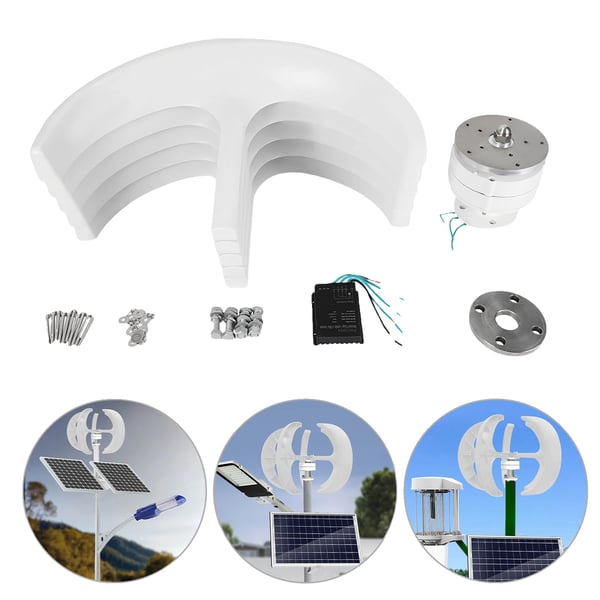 Vindmøllegenerator, Vertikal Aksedesign, Vandtæt Controller,5 Blade, 600W, HVID