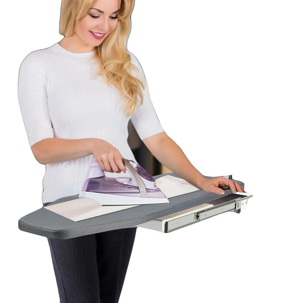 Vægmonteret strygebræt, belastning 45 kg, foldet størrelse 42,5 x 14,5 cm, udfoldet størrelse 80 x 29,5 x 12 cm, støjniveau 20 dB, 180° rotation
