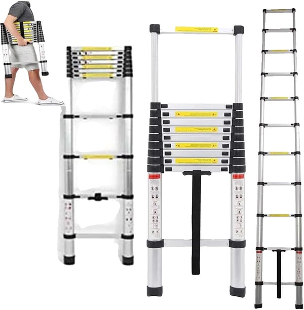 Teleskopstige, 3,2 m højde, 150 kg kapacitet, 11 trin, aluminiumslegering, letvægts 9,2 kg