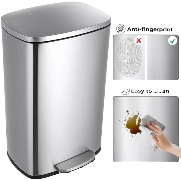Køkkenaffaldsspand, 50 Liter Kapacitet, Børstet Rustfrit Stål, Aftagelig Indre Spand, Stille Låg Lukning, Minimalistisk Moderne Design