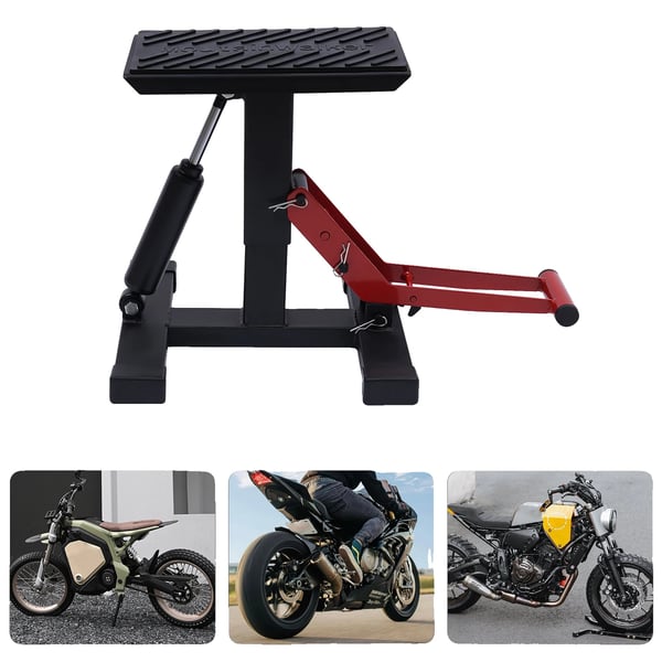 Motorcykel løftestativ, 400 kg kapacitet, justerbar højde 25-40 cm, panelstørrelse 28 x 17 cm, brutovægt 6,6 kg, holdbar stål konstruktion