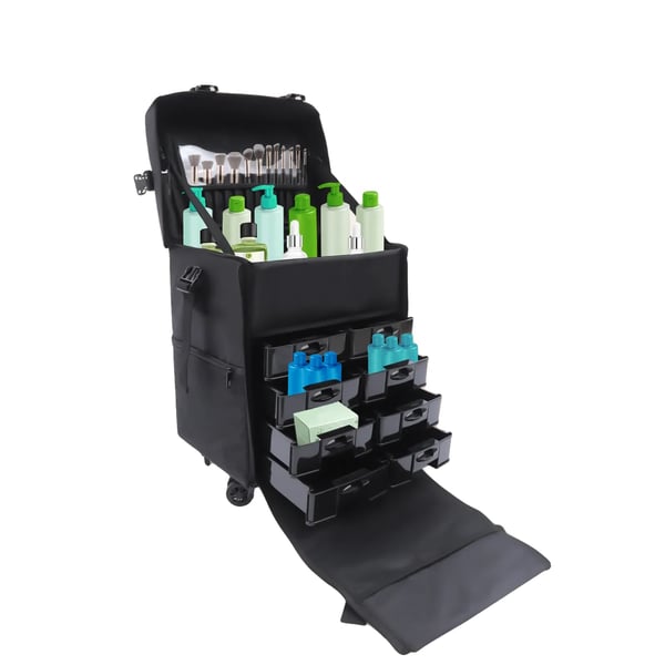 Skønhedsvogn, Oxford-stof, Dimensioner 15 x 10 x 6 tommer, Dimensioner 18 x 12 x 10 tommer, Otte skuffer, PVC børsteholder