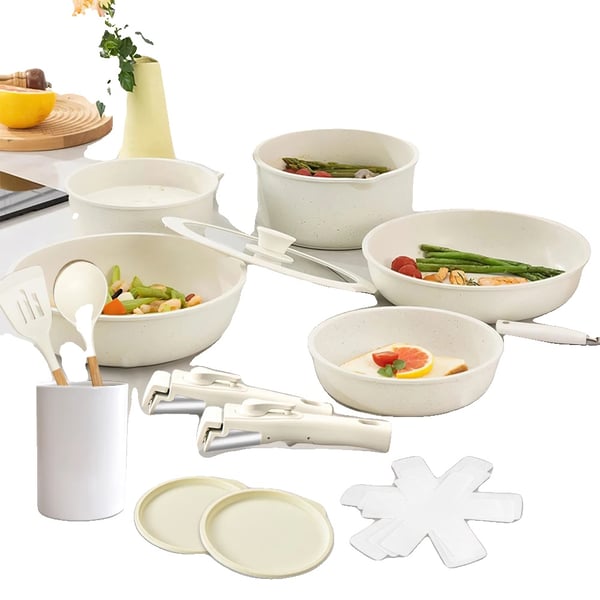 Køkkengrej Sæt, Nonstick Belægning, Ovnsikker, Opvaskemaskine Sikker, Giftfri Design, Ergonomiske Håndtag