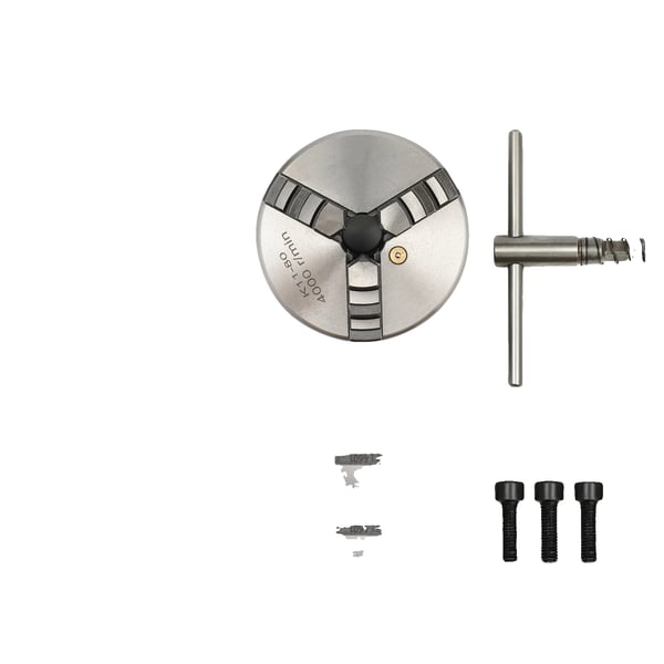 3-Kæbe Drejebænk Chuck, Klemrange 2-22mm, Maksimal Hastighed 4000 o/min, Centreringspræcision 0,07mm, Chuck Huldiameter 16mm, Produktdiameter 8cm