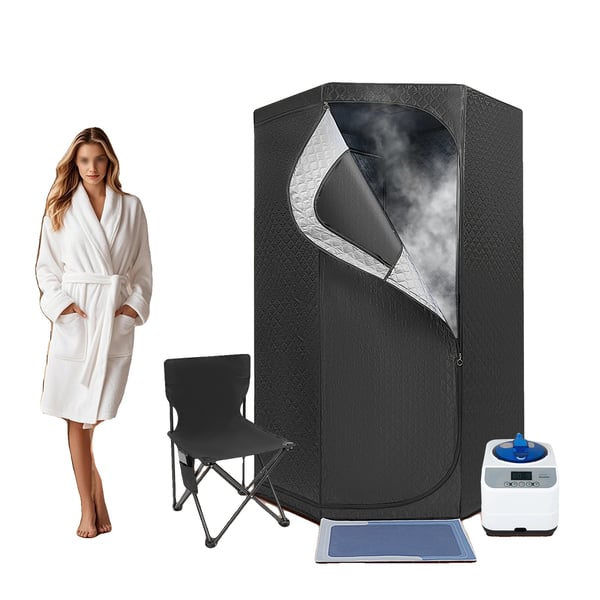 Bærbar damp sauna, 1350W, 3L vandtank, 5-60 minutters tidsinterval, 9 justerbare varmeindstillinger, rummelig femkantet telt