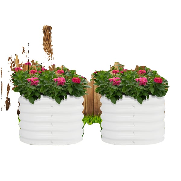 Pyöreä kohotettu puutarhapenkkki, 60x60x43 cm, 11,97 kg nettopaino, alumiini-zinkkimaalattu teräsmateriaali, lattialle asetettava, 2 kappaletta