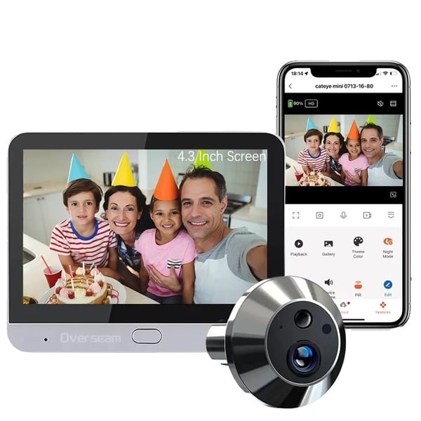 Peephole-ovikamera, 5 MP resoluutio, WiFi-yhteys,Katseluläpiovi