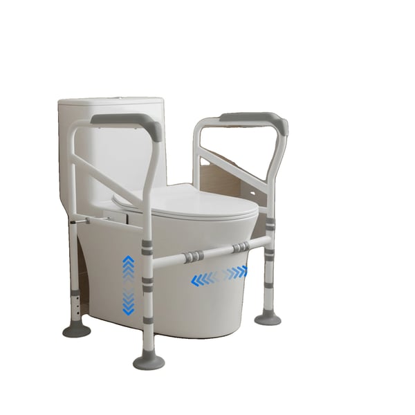 Toilet Støtte Ramme, Justerbar Højde 27-29 tommer, Belastningskapacitet 150 kg, Skridsikre Armlæn, Kulstofstål Konstruktion, Bruger-venligt Design