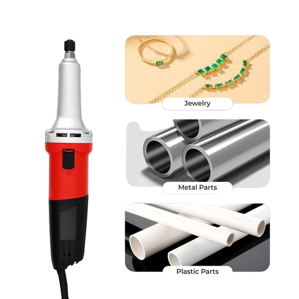 Smykke Polerer, 600W, Justerbar Hastighed 0-27000RPM, 3 Slibehoveder, Strømkabel Længde 1,8m, Collet Chuck Diameter 6mm