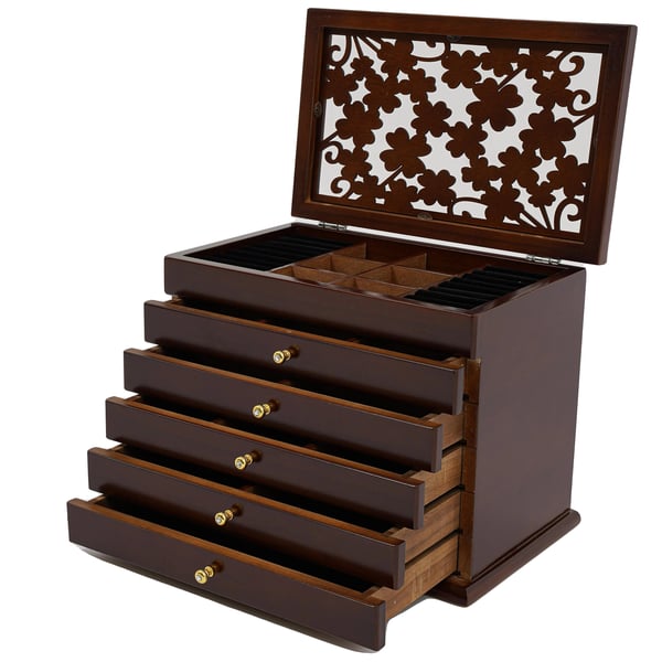 Smykkeskrin, 6 lag, Dimensioner 31 x 20 x 24,5 cm, Materiale Akryl og Paulownia Træ, Nettovægt 2,2 kg, Multifunktionel Organizer