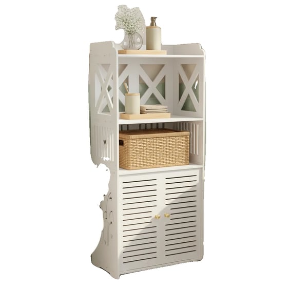 Badeværelsesopbevaringsskab, PVC-materiale, 40 x 25 x 90 cm dimensioner, Tre niveauer, Belastningskapacitet 2,5-3 kg, Nettovægt 3,9 kg