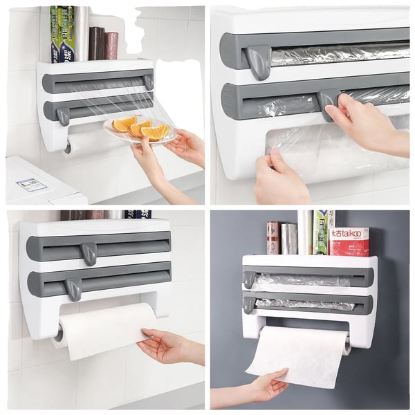 Keittiöpaperiteline, ABS-materiaali, seinäkiinnitys, mitat 39*10*24 cm, sopii pyyhkeille, joiden koko on enintään 11 tuumaa, sisältää leikkaustyökalut