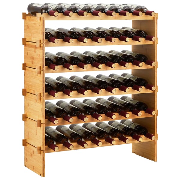 Vinkøler, 48 flaskers kapacitet, 6-lags design, bambusmateriale, fritstående, nem montering