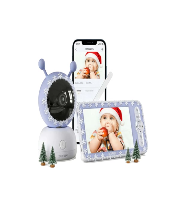 Baby Monitor, HD 1080P, 5 Tommer Skærm, Trådløs Kommunikation, 128 GB Lager, Bevægelsesdetektion