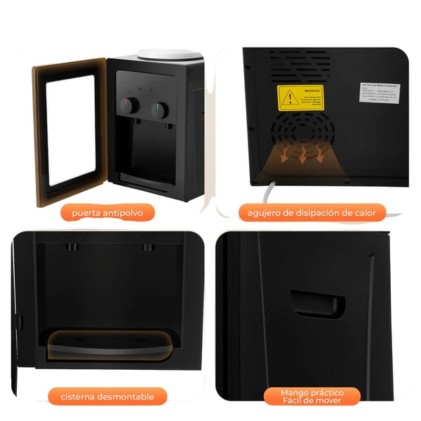 Vanddispenser, Rustfrit Stål & PP, 270mm x 235mm x 370mm, 550W Opvarmningskraft, 75W Kølekraft, Kompatibel med 3,5L-18L Spande