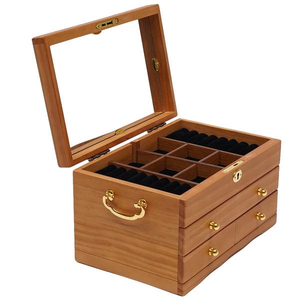 Smykkeskrin, 3-lags Organizer, Vintage Stil med Spejl,Træ