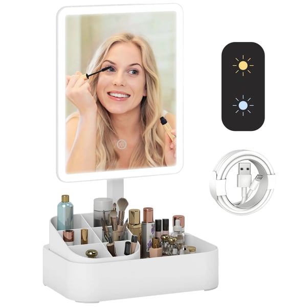 Makeup Spejl, LED Belysning, 180-Graders Rotation,Hvid