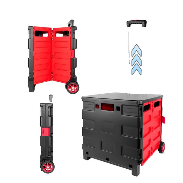 Foldet Trolley Vogn, 35L Kapacitet, Justerbart Håndtag, Letvægts 2,4 kg, 360° Drejende Hjul, Holdbar Konstruktion