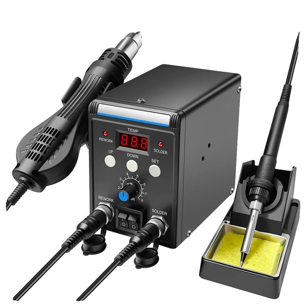 Digital Loddejern Sæt, 700W, Varmluftpistol 100~500°C, Luftstrømningshastighed 120L/min, Loddejern 200~500°C, Støjniveau 45dB