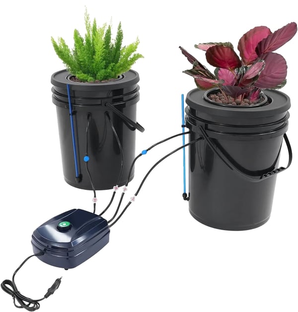 Hydroponisk Vækstsysten, 2 Plantere, 18,93L Kapacitet Hver, 12W Luftpumpe, Støjniveau 50dB, Dimensioner 30cm x 38cm