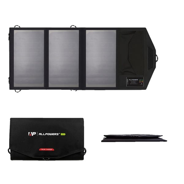 Solpanel, 21W, 5V, Foldbart Design, 23,5% Effektivitet, Dobbelt USB-porte
