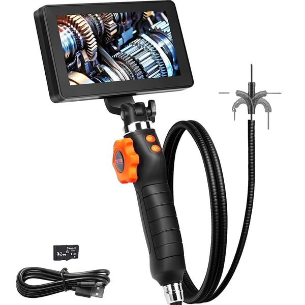 Artikulerande Borescope Kamera, Linser Diameter 6,4 mm, Kabel Längd 4,9 FT, Skärmtyp 5" IPS Skärm, Linser Upplösning 1920 x 1080