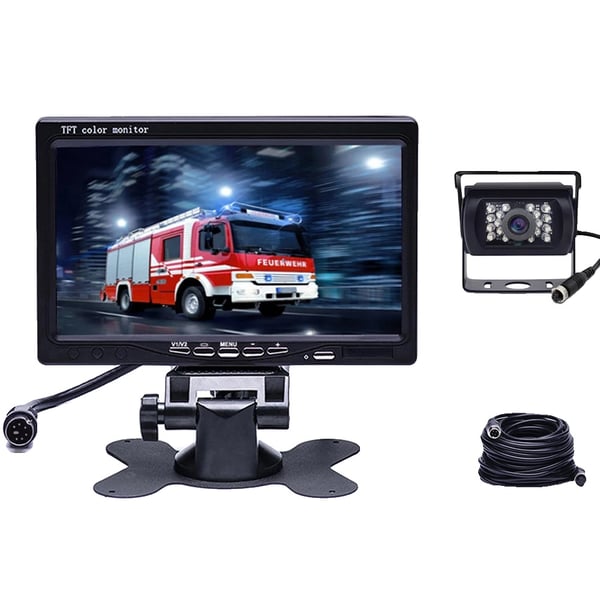 Backup kamera system, 7 tommer skærm, 800x480 opløsning, dual videoindgange, vandtæt IP67, DC 12V - 24V