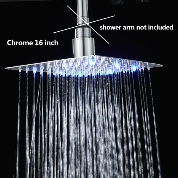 LED Regnbruserhoved, Farveskift med Temperatur, Ultra-tyndt Design, Chrome LED 16 tommer