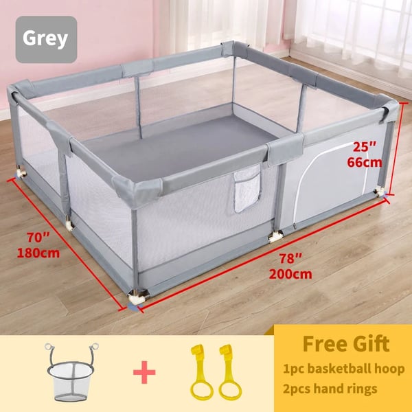 Babylekplats, säkerhetsnätdesign, uppgraderade krockskyddsfunktioner, Grå 180 200 cm