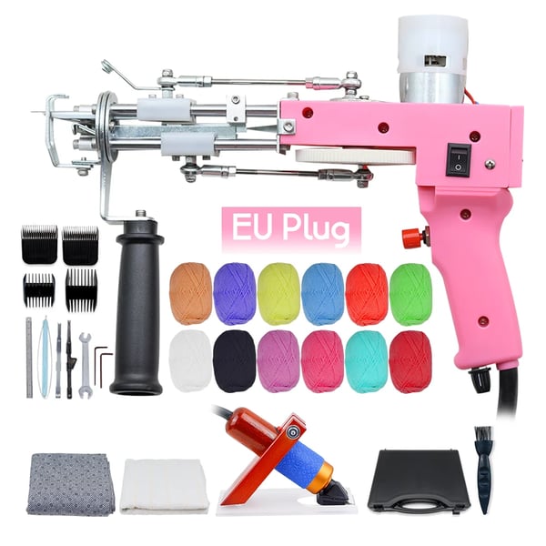 Elektrisk mattuftningspistol, skär- och slingpäls, flockningsmaskiner,Rosa set 2 EU PLUG