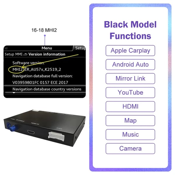 Langaton CarPlay, langaton Android Auto, peililinkkituki,16--18 MHI2