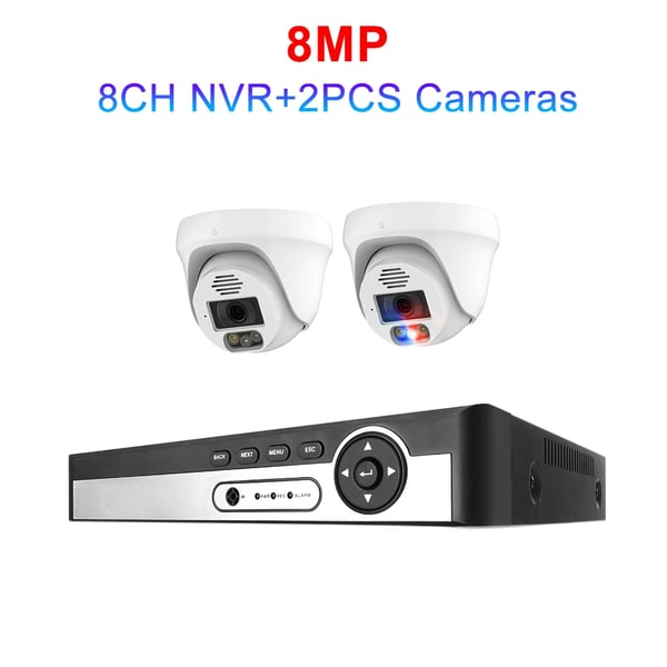 Sikkerhedskamera System, Ansigtsgenkendelse, Bevægelsesalarmer,8CH NVR 2 CAM 8MP-c, 3T（udendørs sport）-e