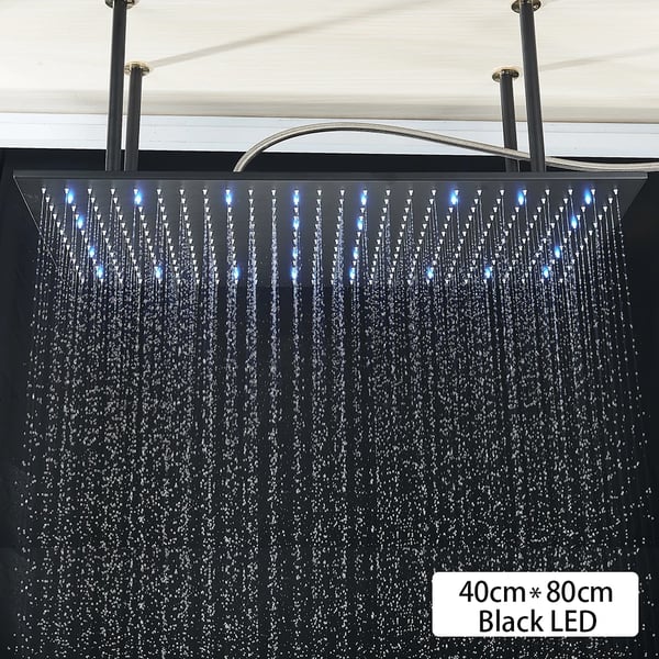 Loftbruserarmatur, Sort Finish, LED-funktion,sort enkelt hoved