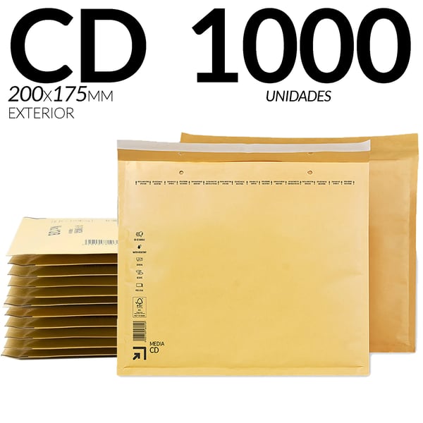 Boblende Kuverter, Holdbar Beskyttelse, Miljøvenligt Materiale,1000 Enheder - Cd (200X175Mm)