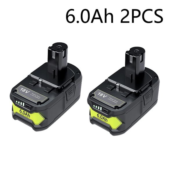 Lithium-Ion Batteri, 6000mAh Kapacitet, 18V Spænding, kompatibel med Ryobi,2 batteri