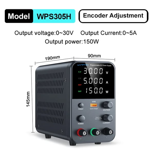 Justerbar DC Strømforsyning, 0~30V Udgivelse, 0~5A Strøm,WPS305H 30V 5A