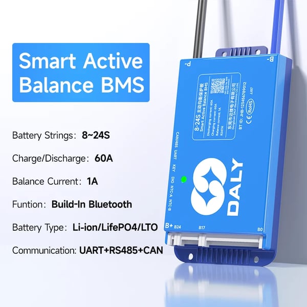 Akunhallintajärjestelmä, Aktiivinen tasapainotus, Bluetooth- ja Wi-Fi-yhteys, 8S-24S 60A BMS-a, 485 CAN WIFI BMS BT-f