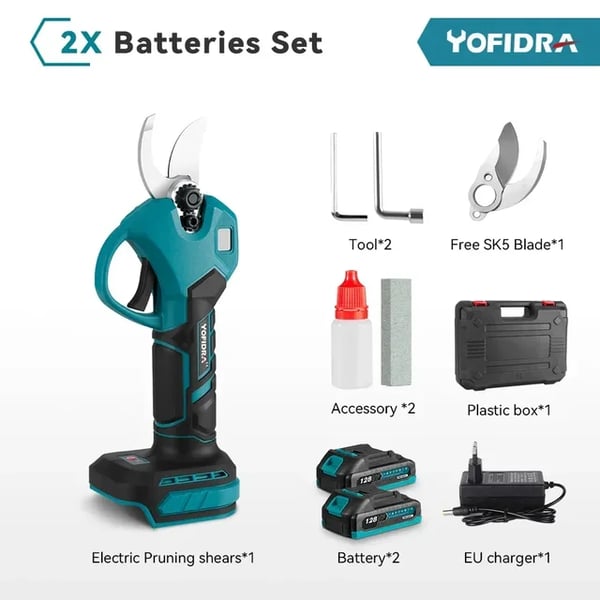 Elektrisk Sekatör, Borstlös Motor, Ergonomisk Design, 2 Batteri EU Kontakt