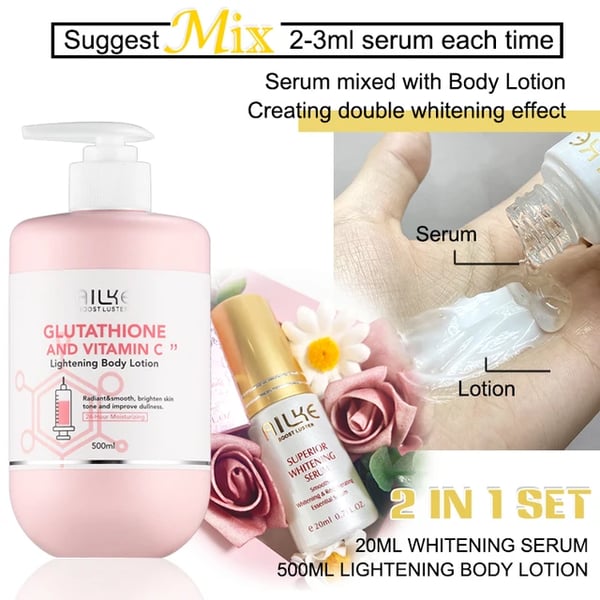 Vitamin C-lotion, Upplysningskräm, Ta bort Melanin & Mörka fläckar, 2 i 1 Set (LOTION)