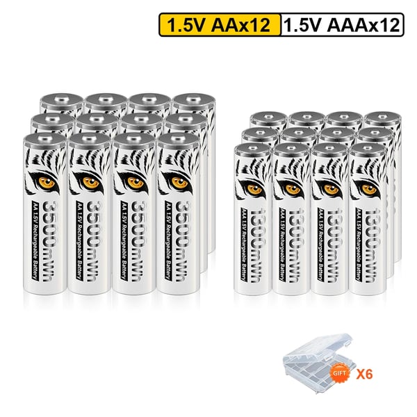 Ladattavat paristot, USB-laturi, suuri kapasiteetti, 12AA 12AAA