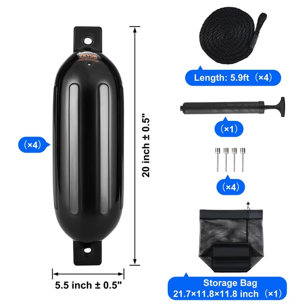 Ilmatäytteinen veneen fenderi, kestävä PVC, helppo täyttää,5.5in