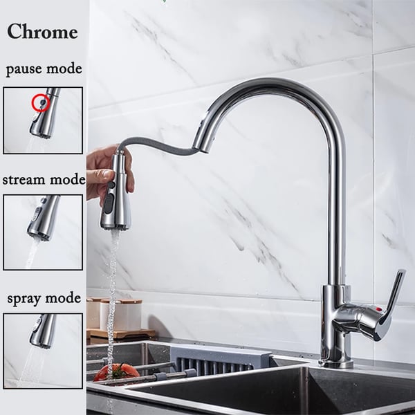 Keittiöhana, vetokahva suihkutyypillä, kestävä ruostumaton teräs,CF04021CP Chrome