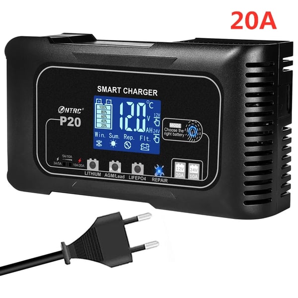 Battery Charger, Pulse Repair Technology, Versatile Compatibility, 20A EU PLUG