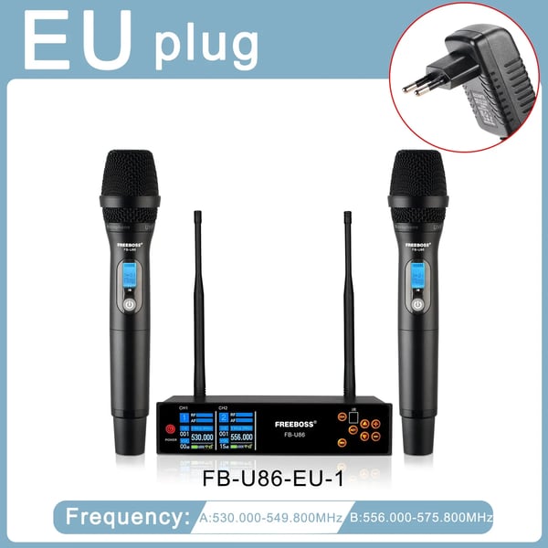 Trådløst Mikrofon System, Dual UHF Kanaler, Kardiode Design,EU STIK